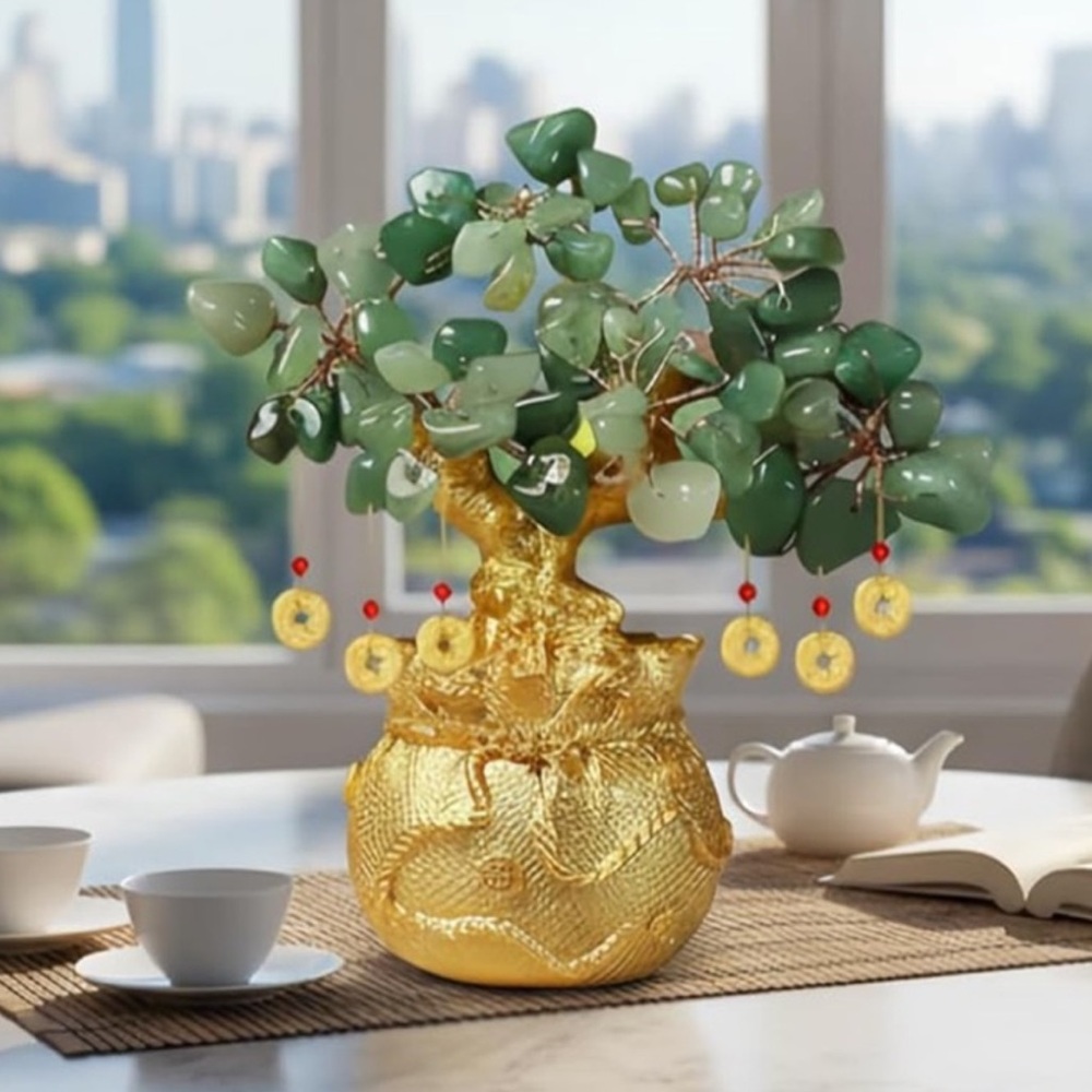 🆕New Green Aventurine Crystal Bonsai Money Tree with Feng Shui Decorative Pot - Picture 2 of 6